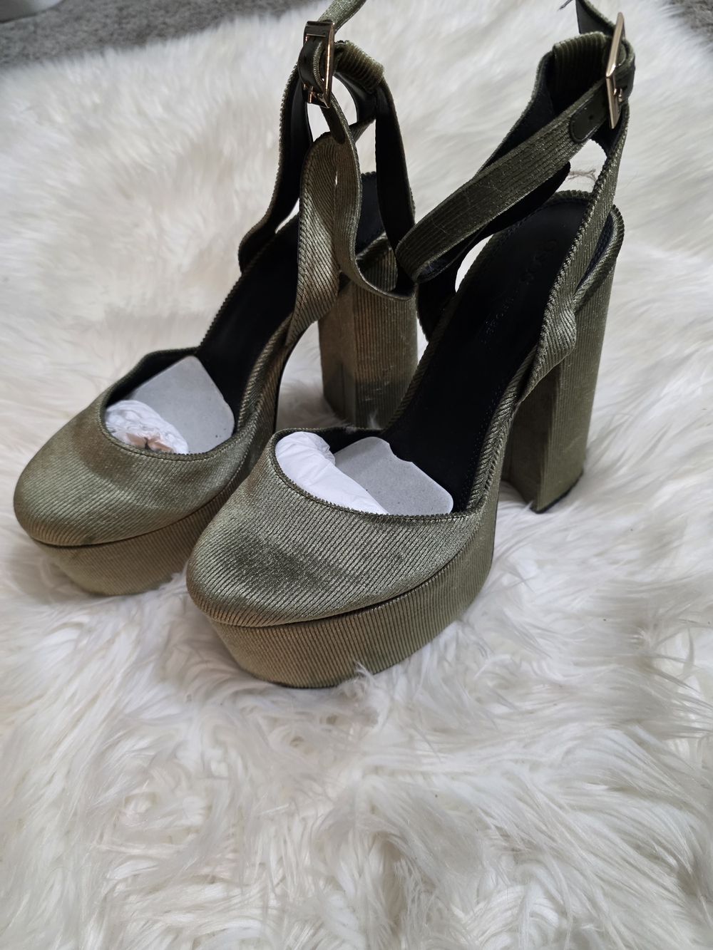 ASOS Olive Green Platform Block Heels with Ankle Strap